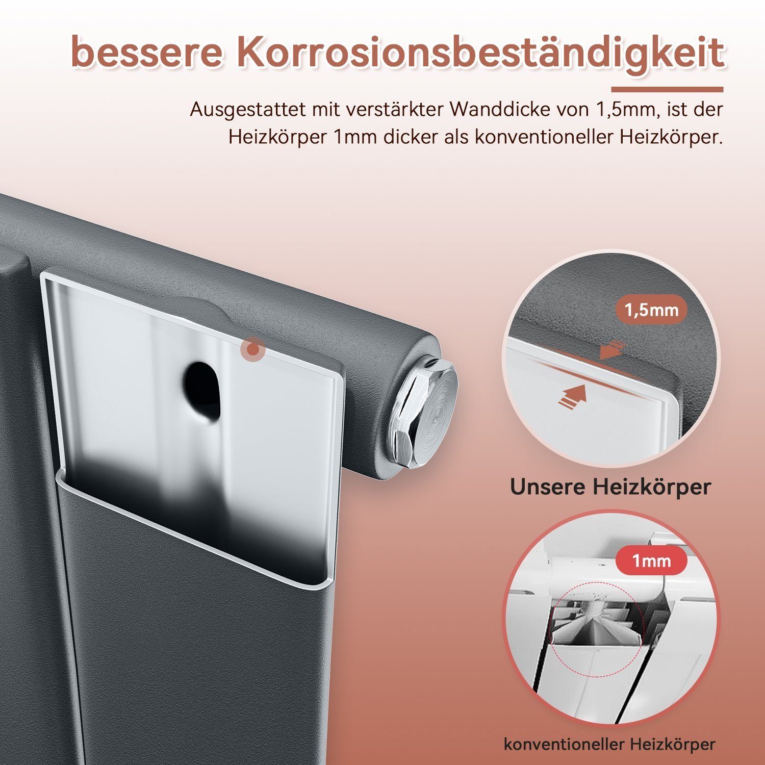 ELEGANT Heizkörper Designheizkörper Flach mit Multiblock,Anthrazit,Bad, 1600/1800x542mm Vertikal, mit Multiblock, Doppellagig/ Einlagig