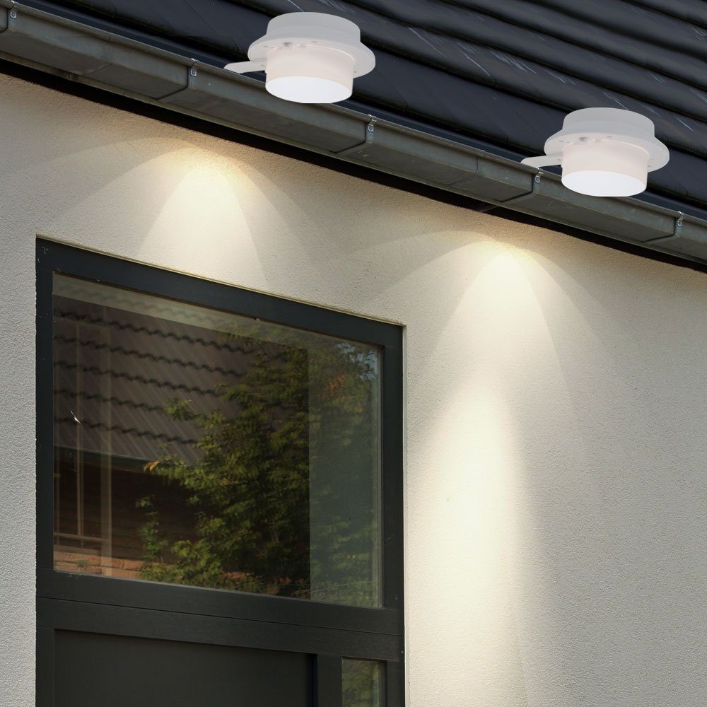 etc-shop Außen-Wandleuchte, LED-Leuchtmittel fest verbaut, 2x LED Solar Dachrinnen Leuchten weiß Garagen Lampen Außen Garten Zaun | Wandleuchten