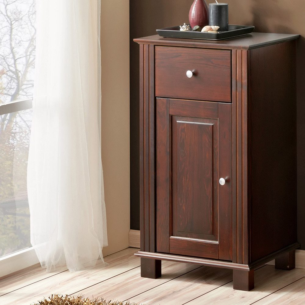 Lomadox Unterschrank AVEIRO-56 Badmöbel im Landhausstil, Pinie Massivholz braun, B/H/T 46/82/35cm