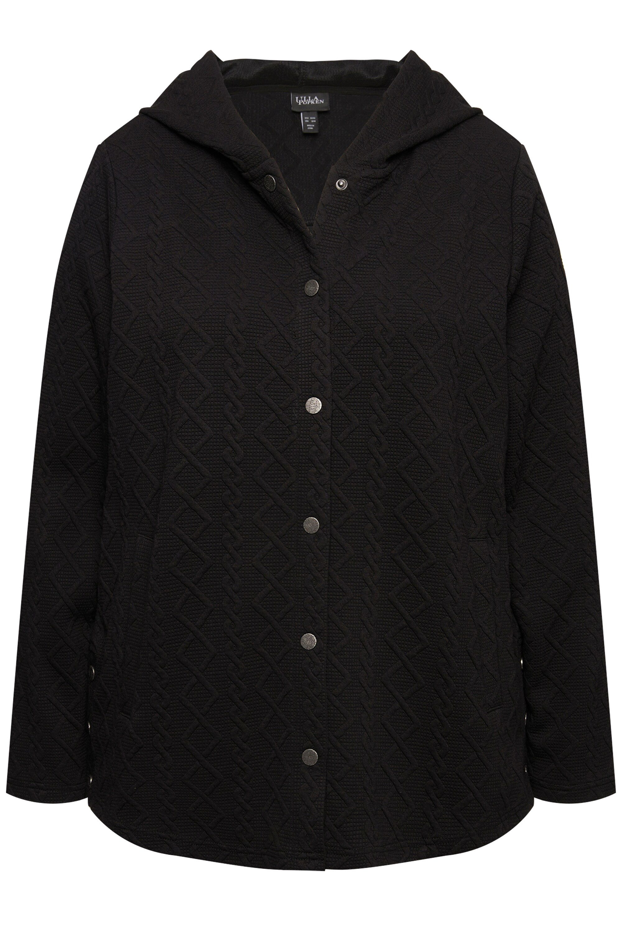 Ulla Popken Sweatjacke Hoodie-Jacke Zopfmuster Druckknöpfe hinten länger günstig online kaufen