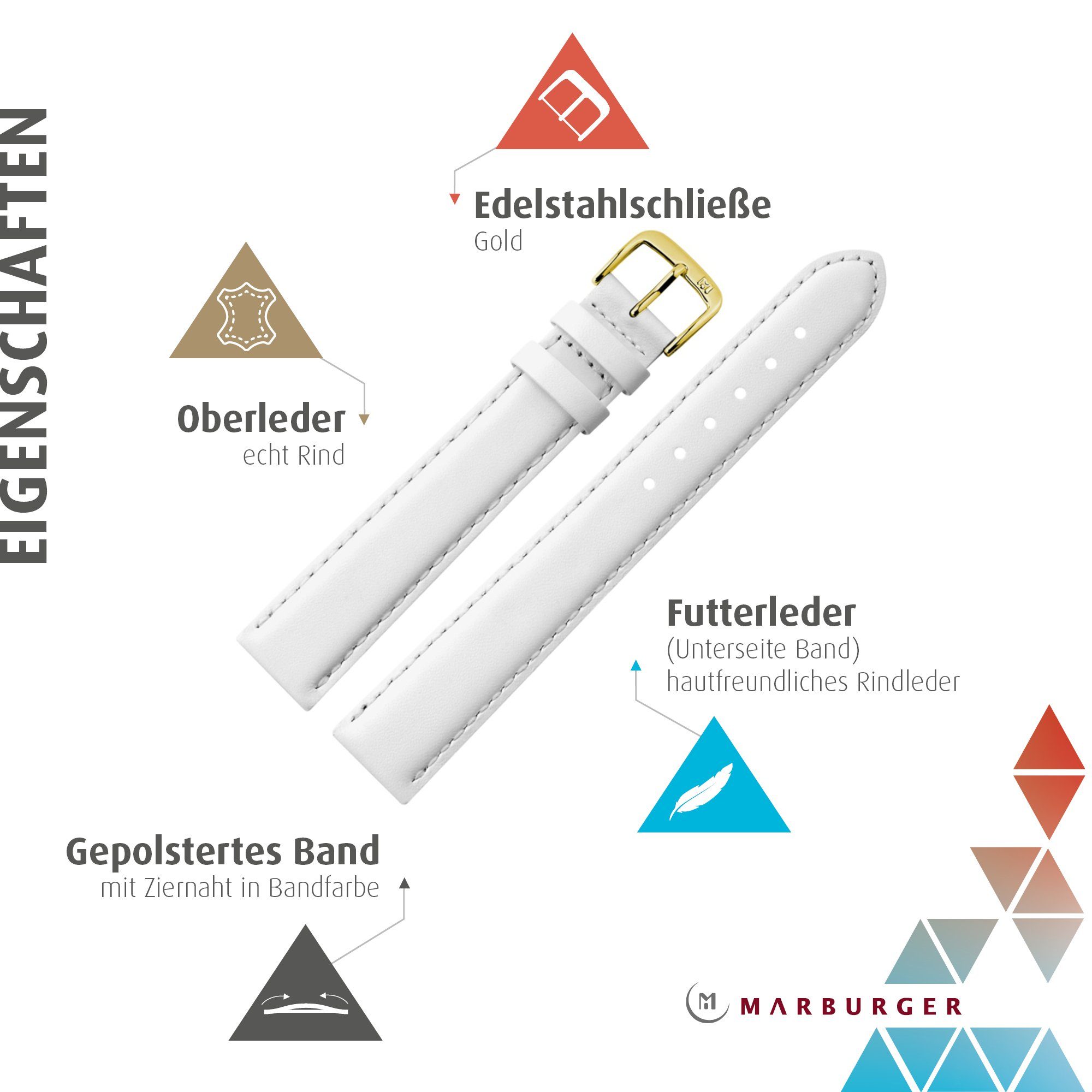 MARBURGER Uhrenarmband 18mm Leder XL Extra Lang