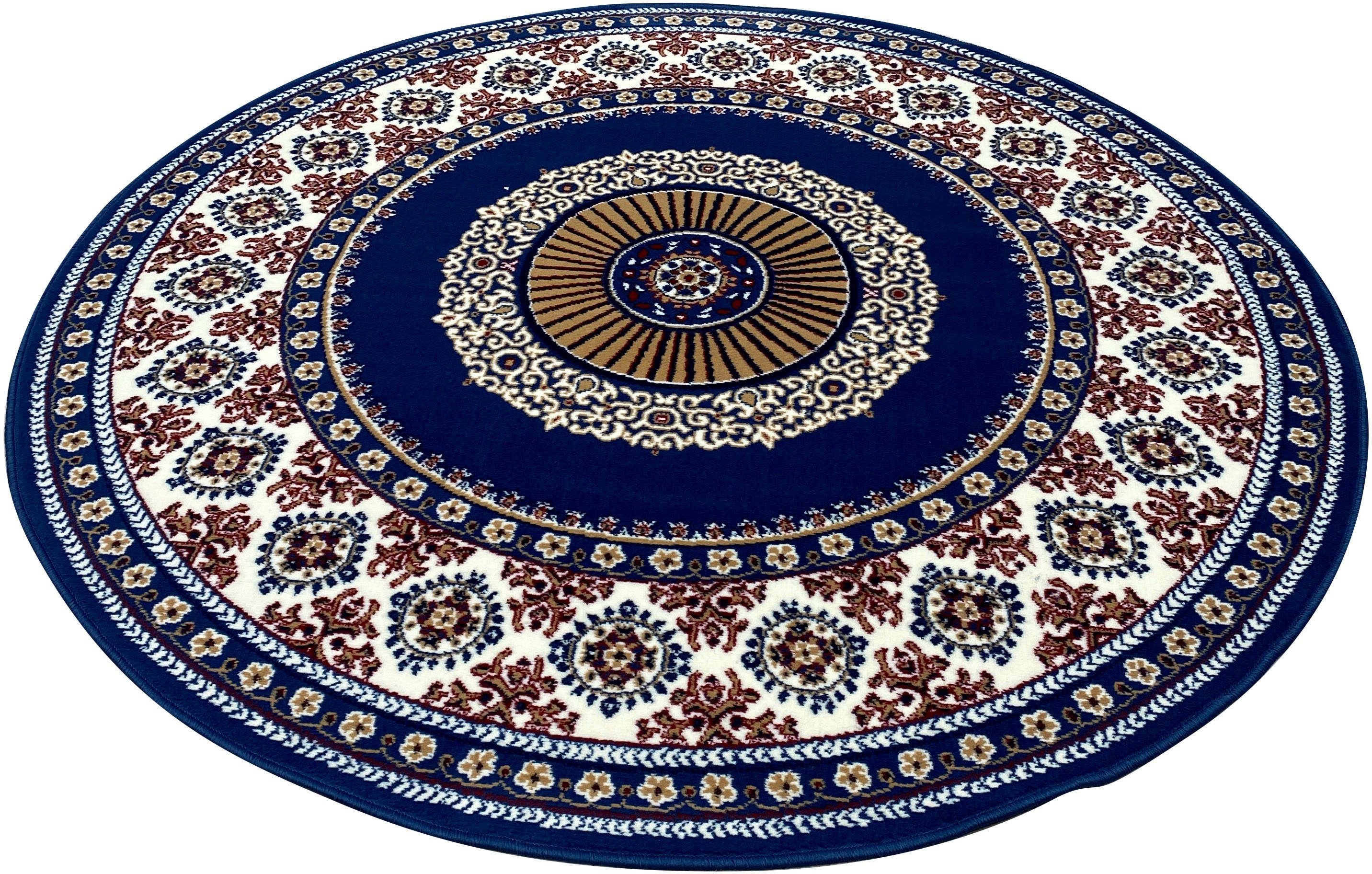 Teppich Shari, Home affaire, rund, Höhe: 7 mm, Orient-Dekor, mit Bordüre, Kurzflor, weich, pflegeleicht, elegant hellblau | Kurzflor-Teppiche
