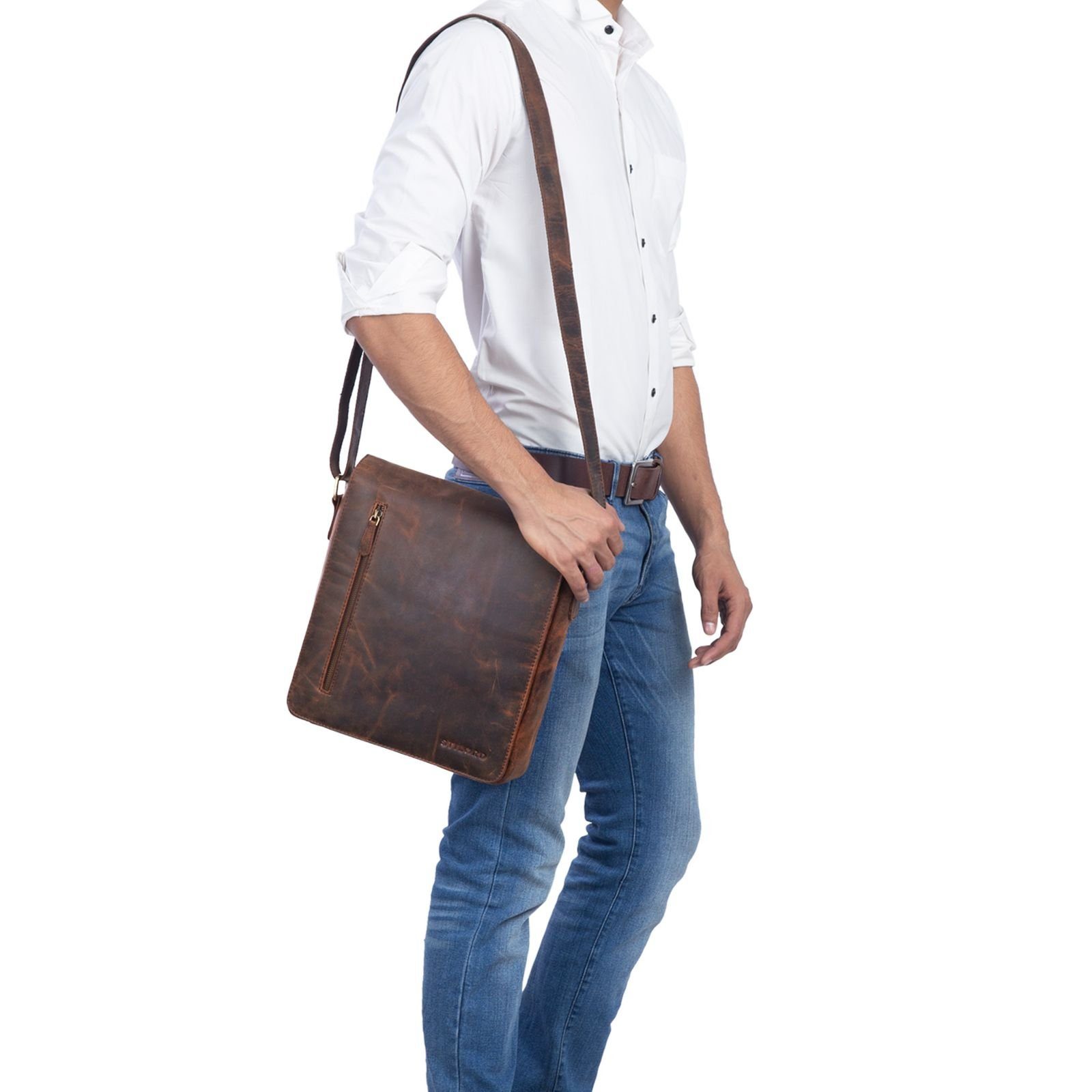 STILORD Schultertasche "Jones" Herrentasche Leder Mittel-Groß