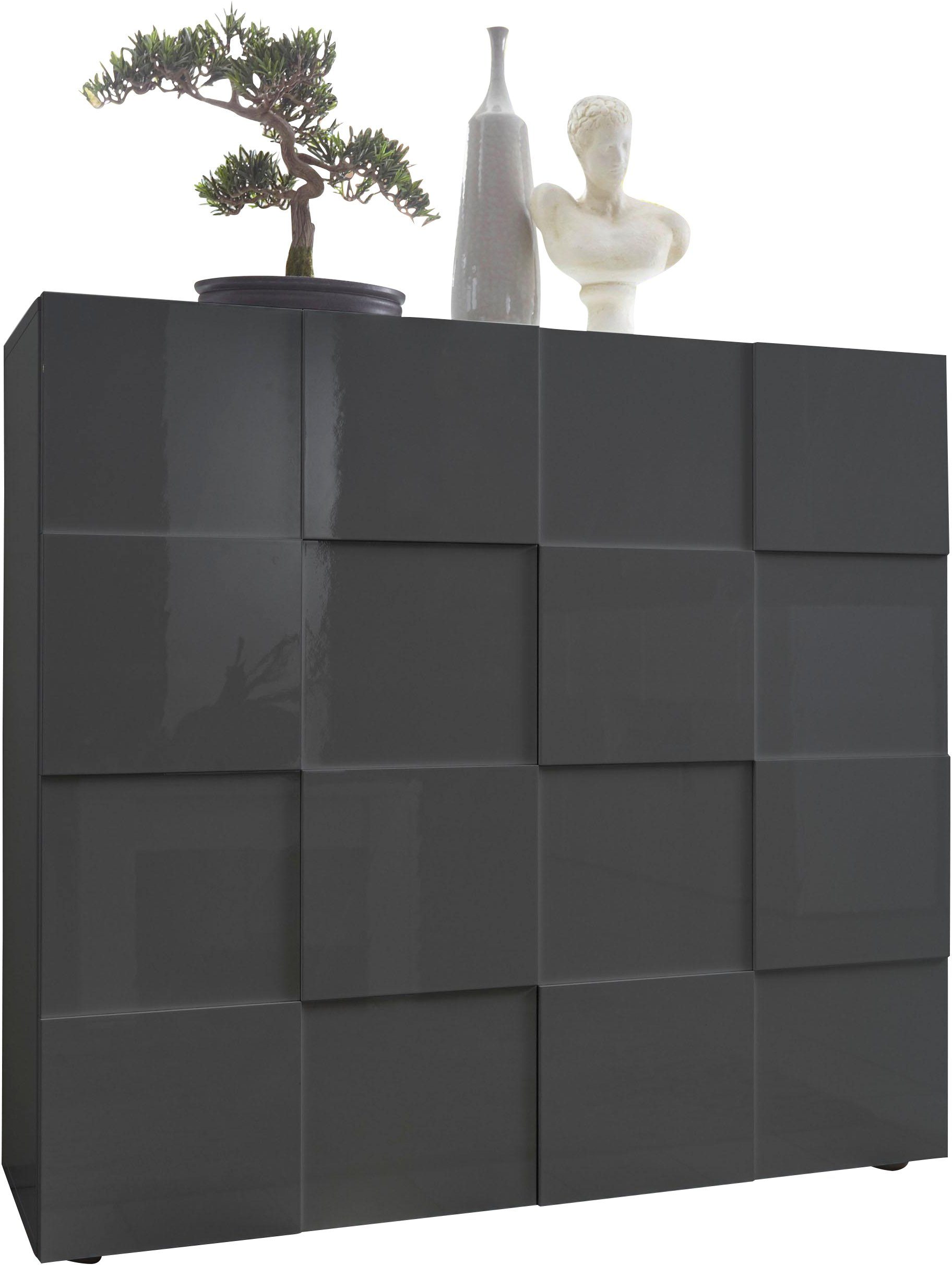 INOSIGN Highboard Dama Höhe 111 cm, Breite 121 cm, Kommode 2 Türen, Hochkommode, Front in 3D-Optik, viel Stauraum, verschiedene Farben