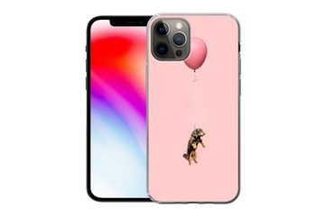 MuchoWow Handyhülle Dackel schwebt durch einen Ballon nach oben, Handyhülle Apple iPhone 12 Pro, Smartphone-Bumper, Print, Handy