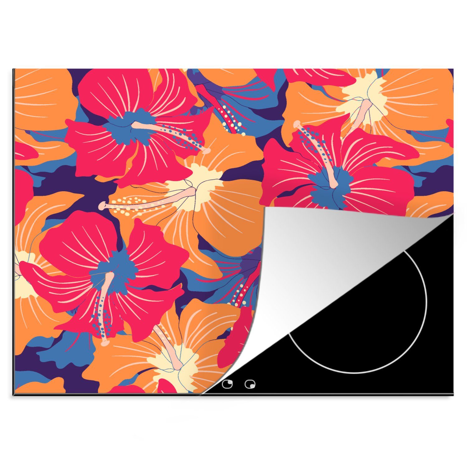 MuchoWow Herdblende-/Abdeckplatte Sommer - Blumen 60x52 Muster, (1 - Mobile Ceranfeldabdeckung nutzbar, cm, Hawaii Vinyl, tlg), - Arbeitsfläche