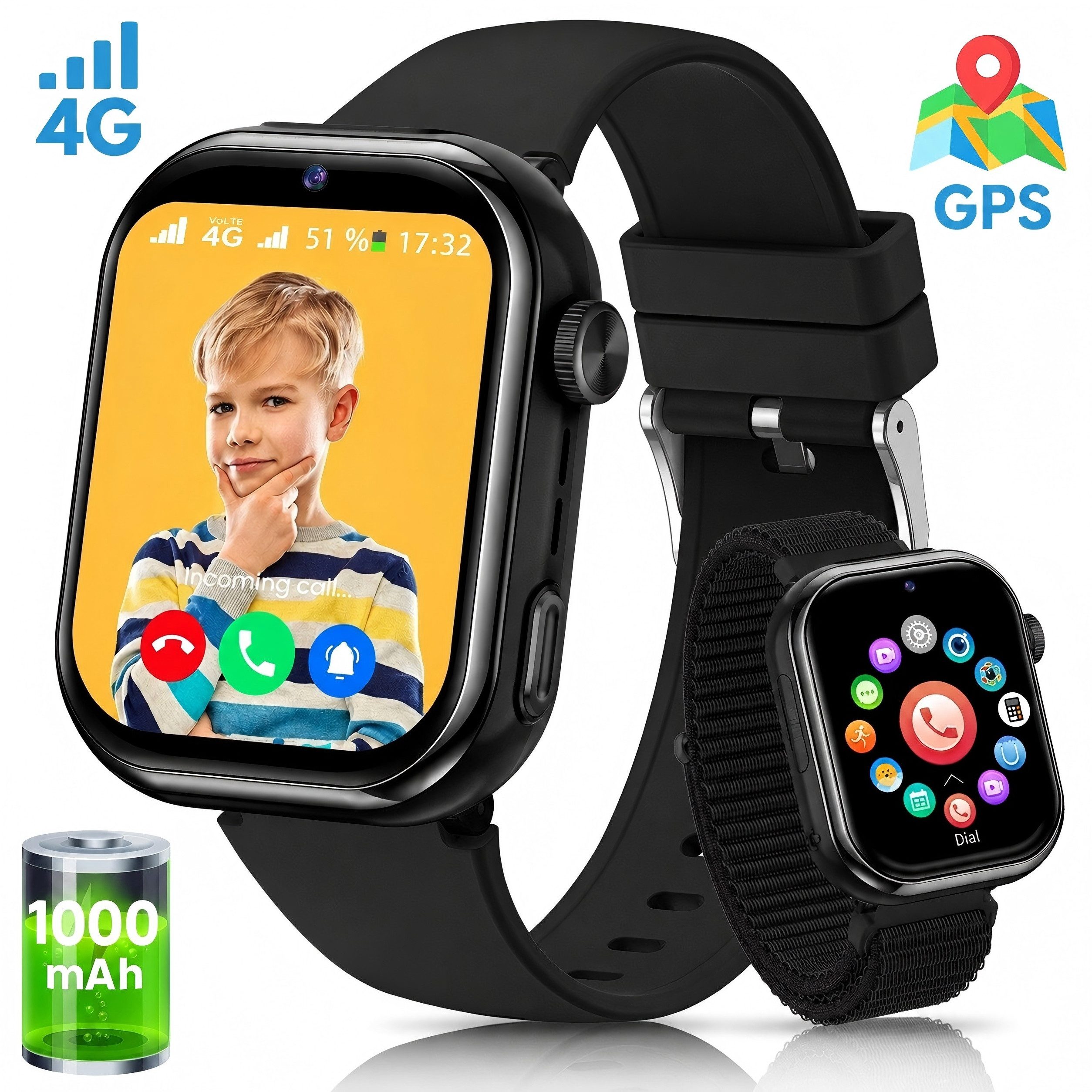 SWGOTA 2026 NEUE 4G Kinder Smartwatch 1000mAh mit GPS & Telefonfunktion Smartwatch (1,83 Zoll), Dual-Kamera mit je 3 MP, Smartwatch für Kinder, für 4–12 Jungen und Mädchen,für Android und IOS