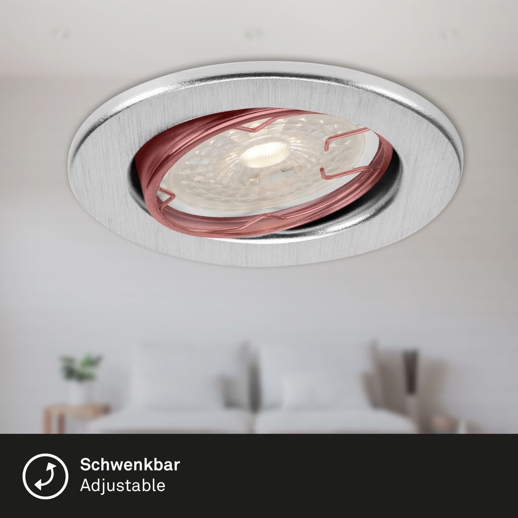 Briloner Leuchten LED Einbaustrahler 7256-039, Dimmfunktion, LED wechselbar, 2700K - Extra-Warmweiß, aluminiumfarbig, GU10, Einbaustrahler, Einbauspot