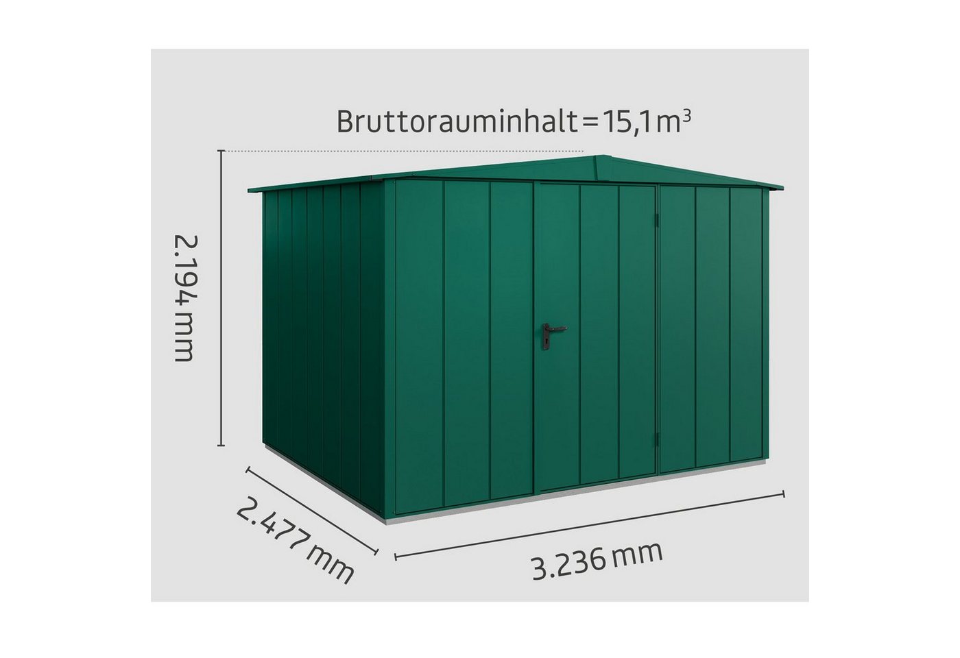 Thumbnail - Hörmann Ecostar Gerätehaus Elegant mit Satteldach (324 x 248 cm), aus Metall