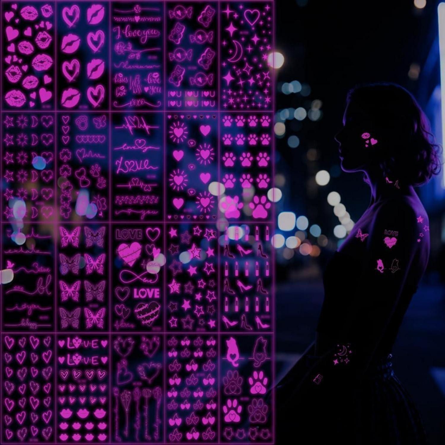 LuxusKollektion Kindertattoo Tätowierung Neon Herzlichter 387PCS Aufkleber Mädchen
