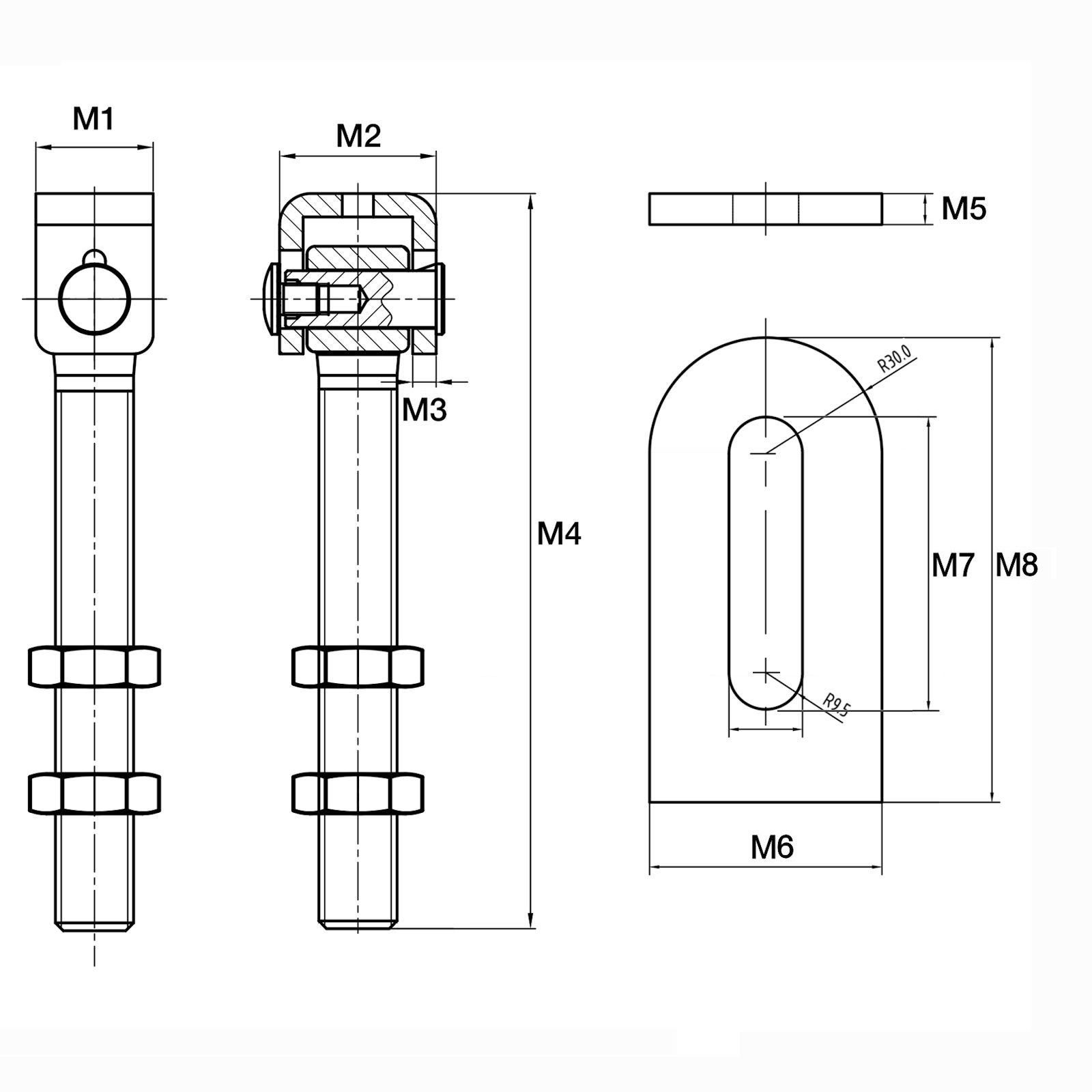 - St) SO-TECH® M24 Torscharnier M16 U-Förmiger (1 verstellbar mit Anschweißlasche Torbeschlag