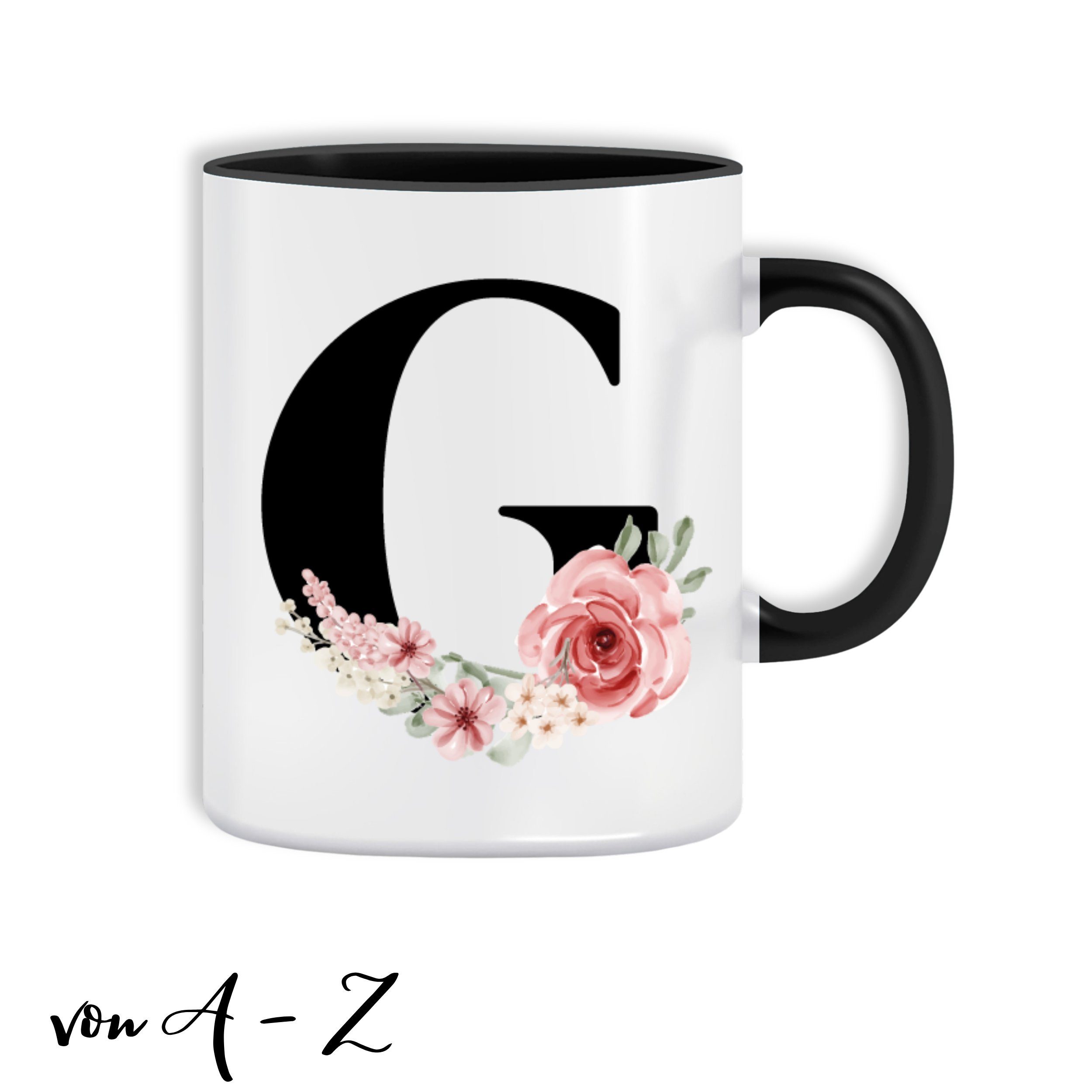 Giftandprint Tasse personalisiert mit Namen Anfangsbuchstabe Monogramm Initiale, Geschenke für Frauen, Spülmaschinengeeignet, Mit Geschenkbox