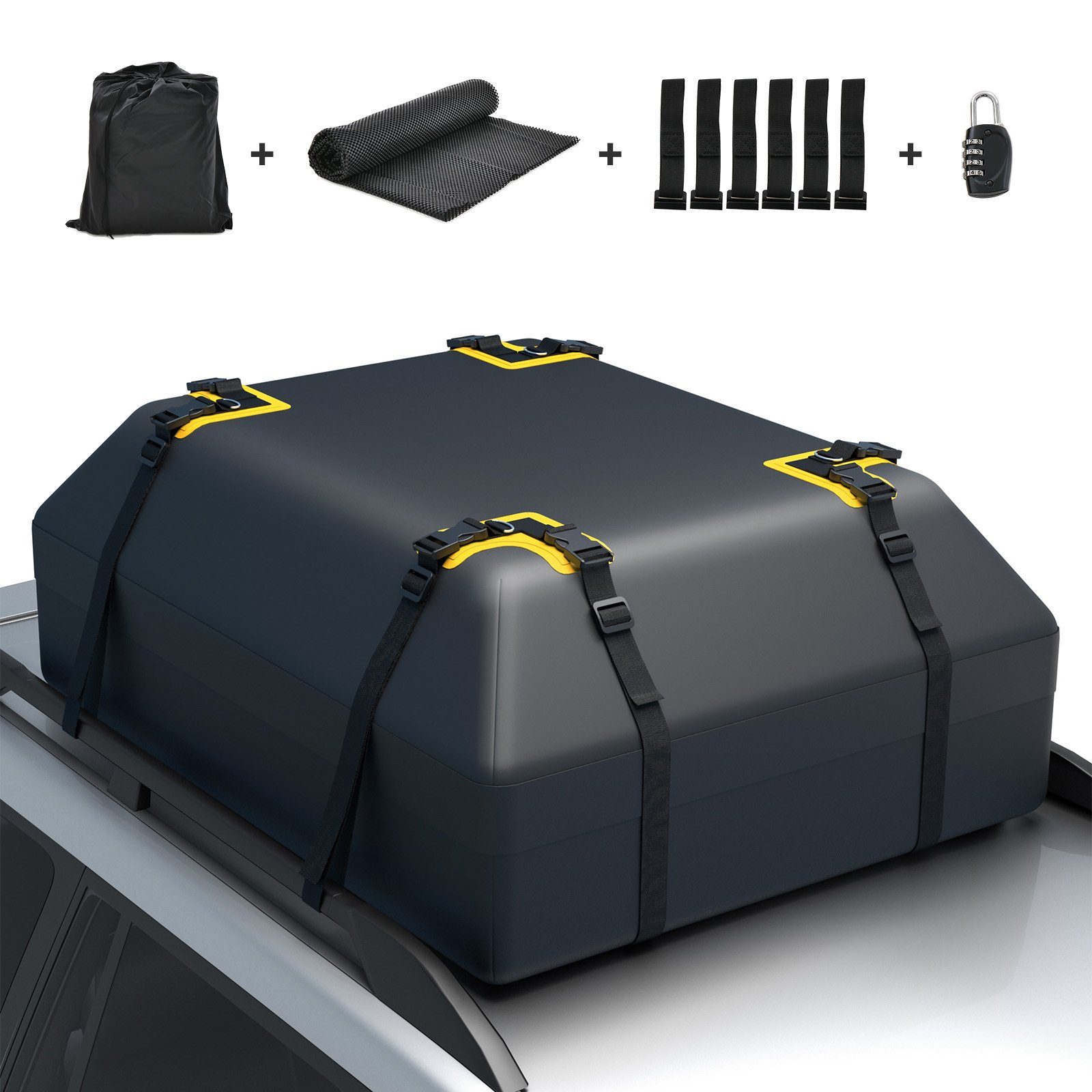 COSTWAY Dachbox Universelle, 400L faltbare Gepäckbox schwarz