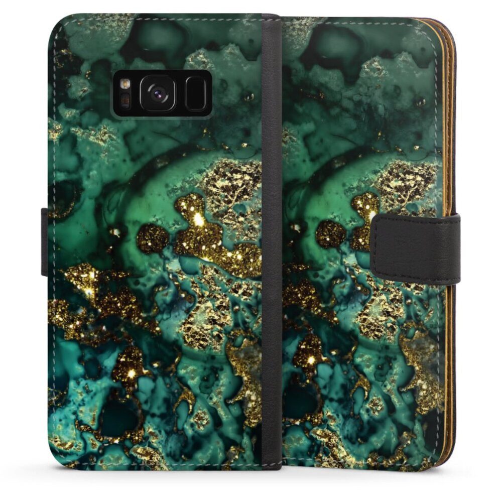 DeinDesign Handyhülle Marmor Glitzer Look Muster Cyan Glitter Marble Look, Samsung Galaxy S8 Plus Hülle Handy Flip Case Wallet Cover