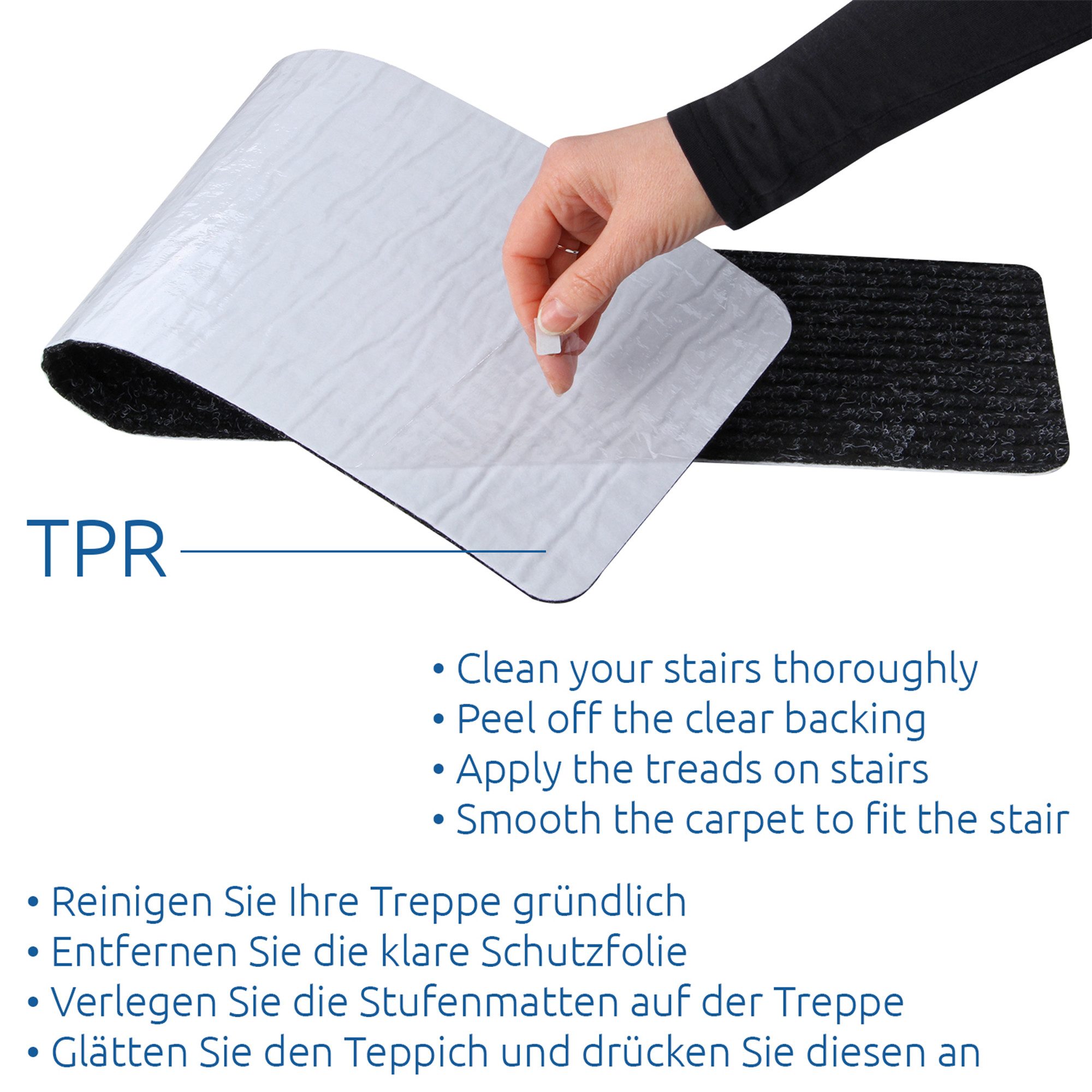 yourGEAR Stufenmatte yourGEAR 5x selbsthaftende graue Stufenmatte 76x20cm TPR Unterseite – Bild 4 von 5