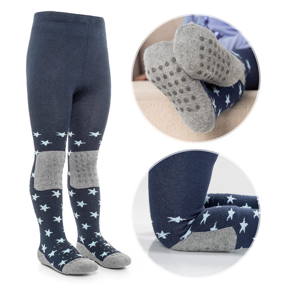 LaLoona Strumpfhose Sterne Marine Baby Krabbelstrumpfhose mit ABS Sohle elastische Kinder Strumpfhose