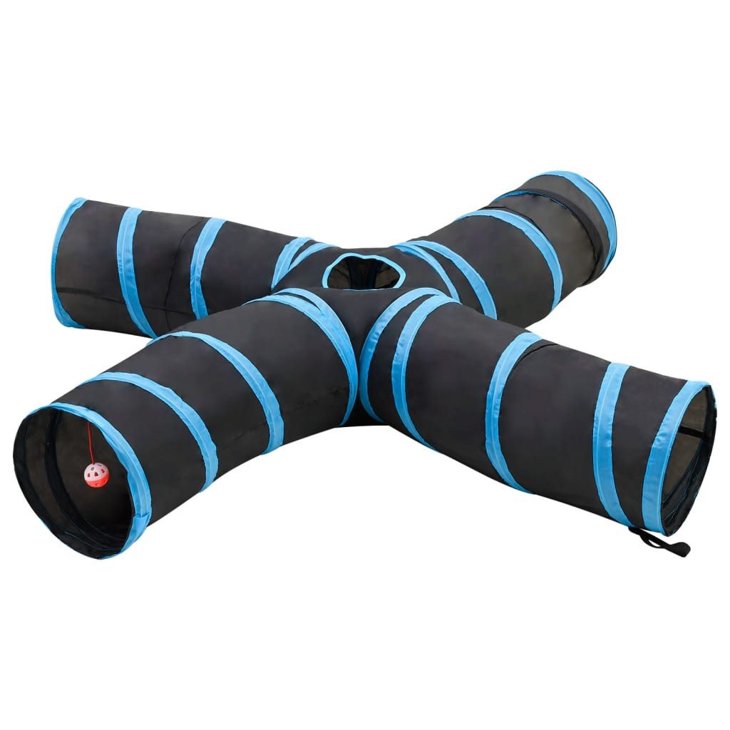 vidaXL Spieltunnel, Katzentunnel 4-Wege Schwarz und Blau 25 cm Polyester