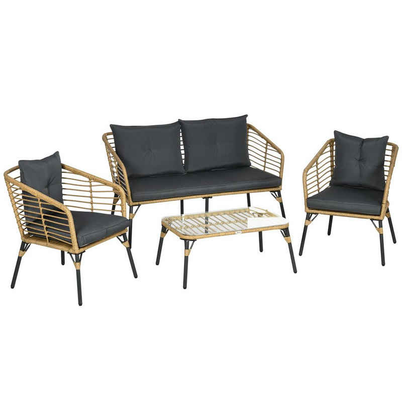 Outsunny Sitzgruppe Boho-Stil, wetterbeständig, (Set, 4-tlg., Gartenmöbel-Set), Tisch mit 3 Stühlen