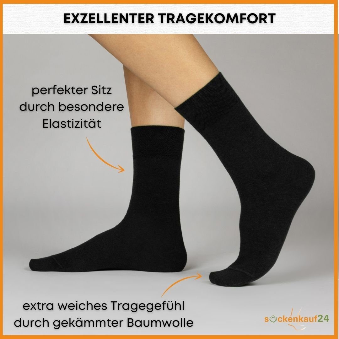 43-46) Paar mit (Schwarz, Pique-Bund Business-Socken Socken aus 10-Paar, (Exclusive Premium Herren 70101T gekämmter 10 Socken Damen Line) - WP & sockenkauf24 Komfort Baumwolle