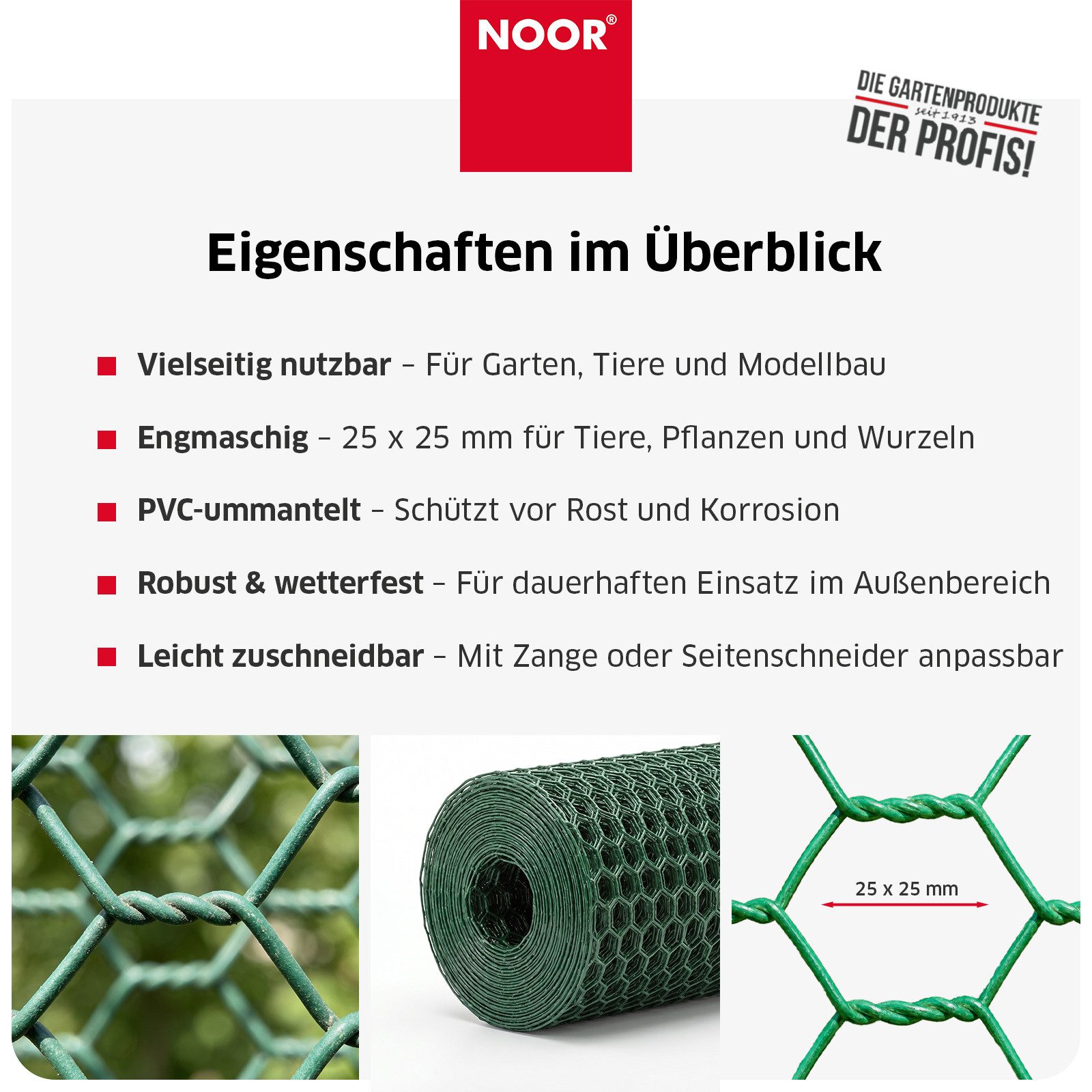 NOOR Volierendraht Maschendrahtzaun - Schutz für Garten & Grundstück, Robuster Sicherheitsdraht - ideal für Weidenzaun & Grundstücksschutz