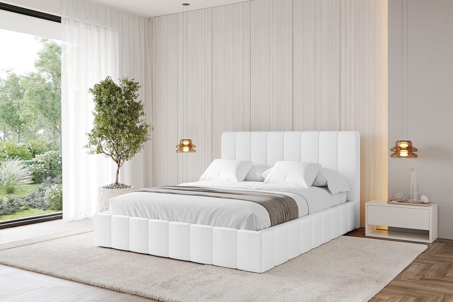 ALTDECOR Polsterbett FINO (Polsterbett mit Bettkasten und Lattenrost, Boxbett ohne Matratze), Doppelbett mit Stauraum, Bett mit Kopfteil