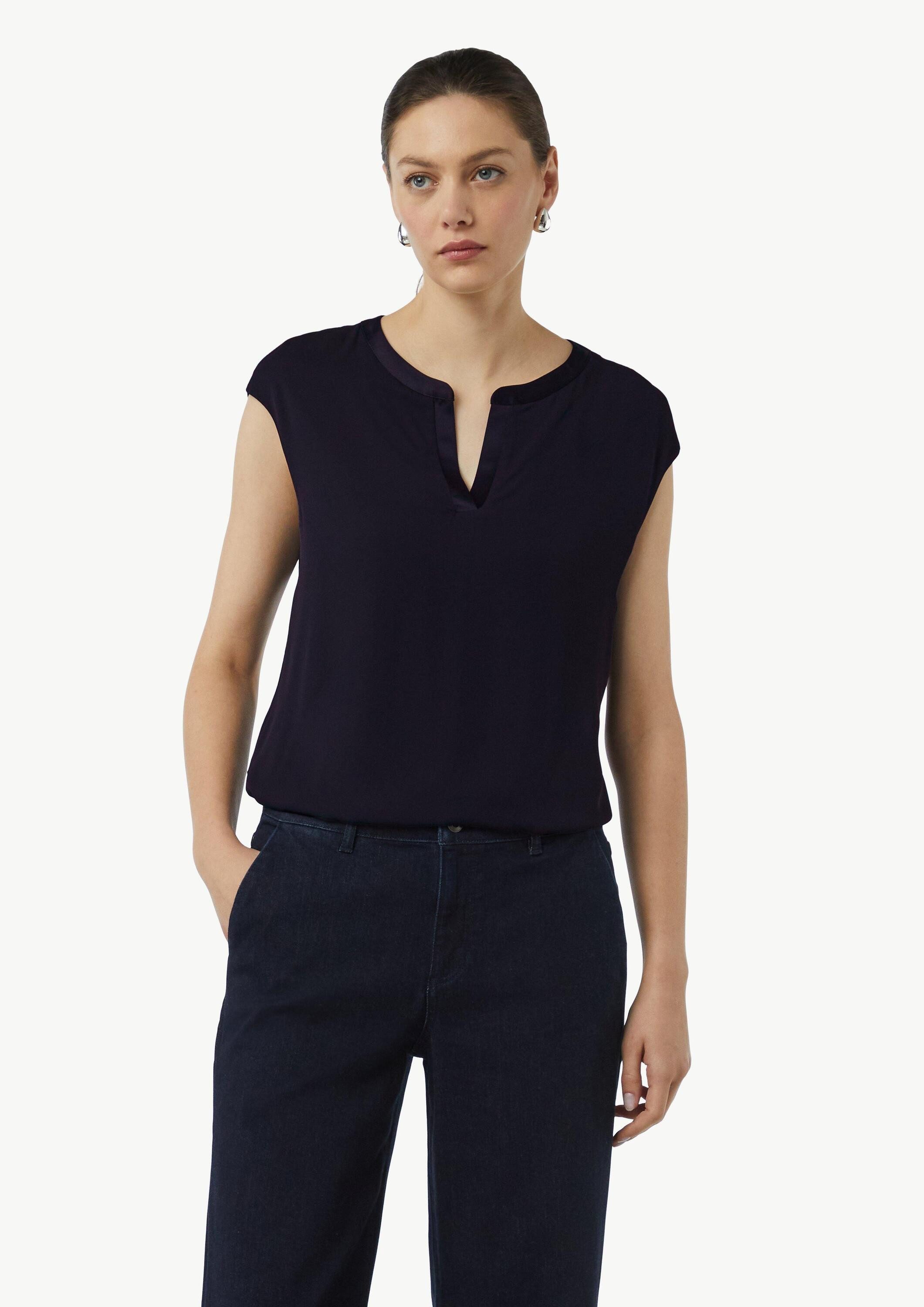 comma Kurzarmshirt T-Shirt Blusenshirt mit Satinblende günstig online kaufen