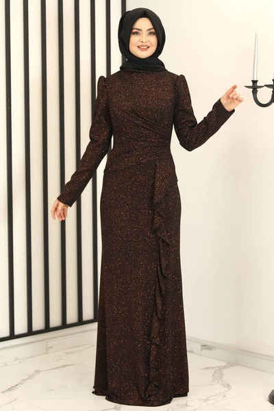 Modavitrini Volantkleid Damen Abendkleid Abiye Abaya Hijab Mode Modest Fashion mit Volant