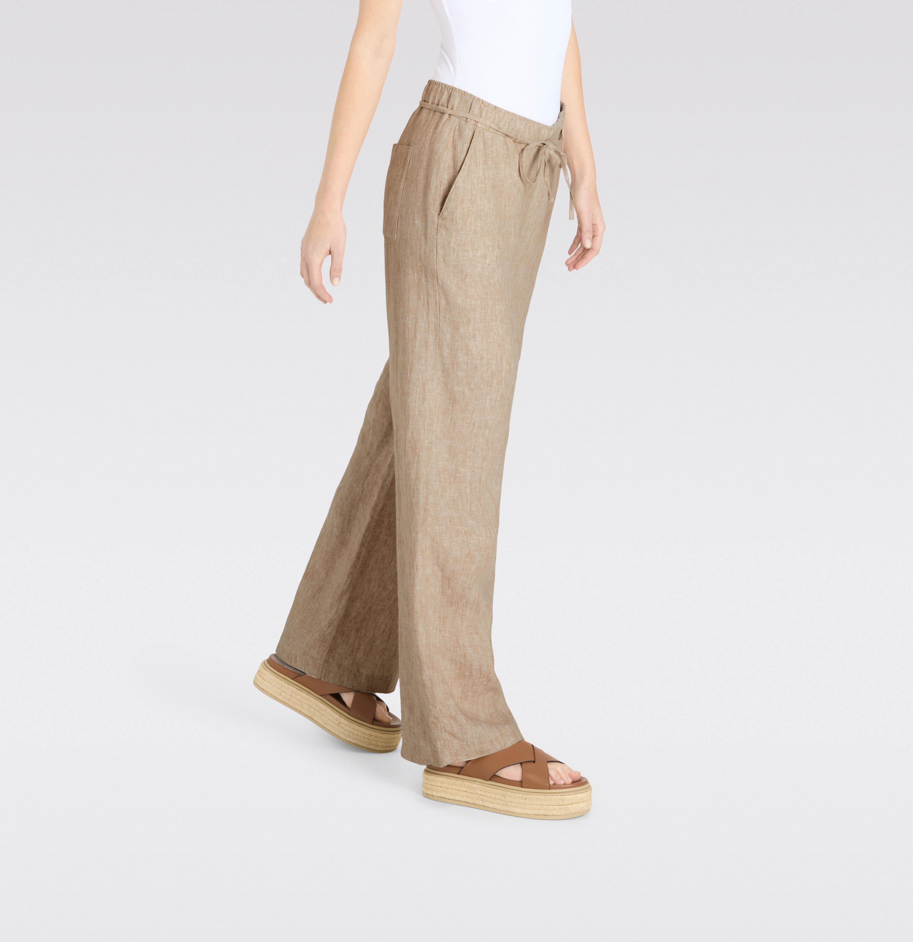 MAC Leinenhose CHIARA BELT Sommerhose Wide Fit, mit geradem, weitem Bein