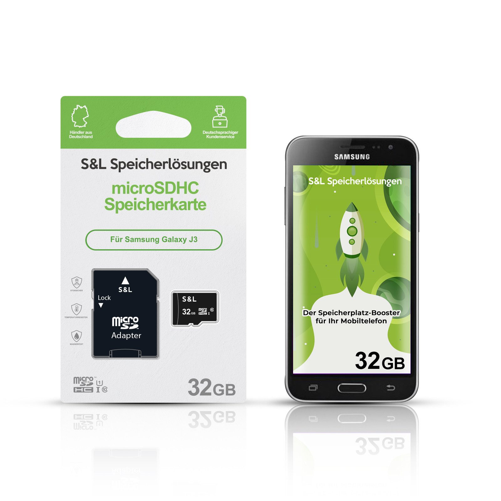 Tec-Expert microSD Karte S&L für Samsung Galaxy J3 Speicherkarte (32 GB, Class 10, microSDHC)