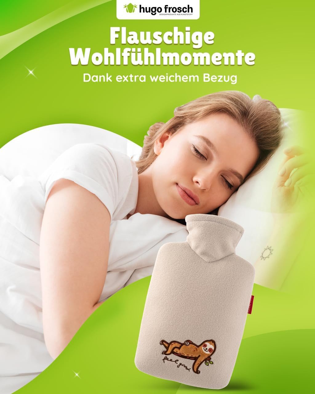 Hugo Frosch Wärmflasche - Wärmflasche Klassik 1,8 l mit Fleecebezug feel good beige, Made in Germany