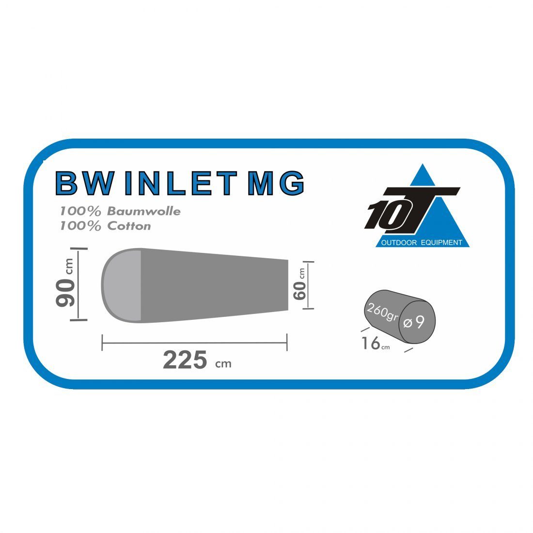 10T INLET Hüttenschlafsack Mumienschlafsack 225x90 Inlay Baumwolle Grün Hüttenschlafsack