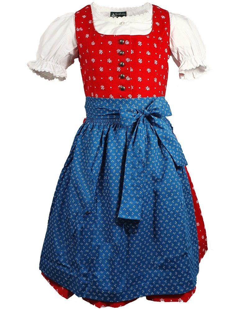 Maddox Dirndl Kinder Kleid mit Trachtenkleid / Blau, Blümchenmuster Bluse "Elli" (3-tlg) Rot mit - Mädchen