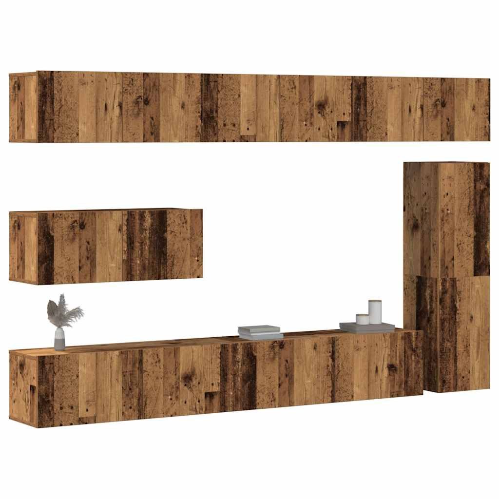 vidaXL TV-Schrank 7-tlg. TV-Schrank-Set Wandmontage Altholz-Optik Holzwerkstoff