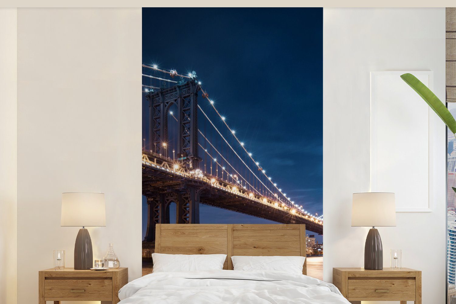 MuchoWow Fototapete New York - Manhattan - Mond, Matt, bedruckt, (2 St), Vliestapete für Wohnzimmer Schlafzimmer Küche, Fototapete