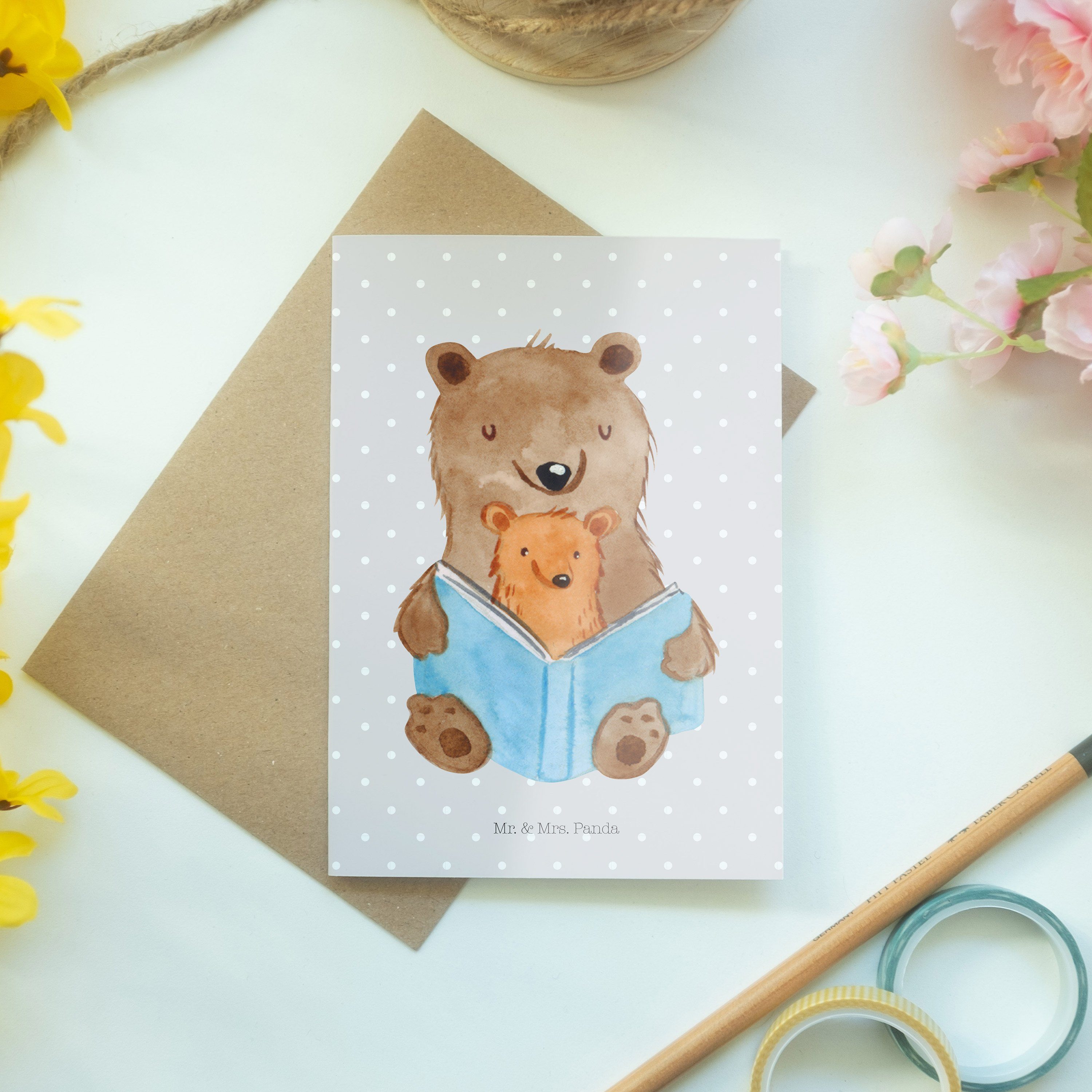 Grußkarte Bären Mrs. Kla Großmutter, - Buch Hochzeitskarte, & Panda Grau Pastell Geschenk, Mr. -