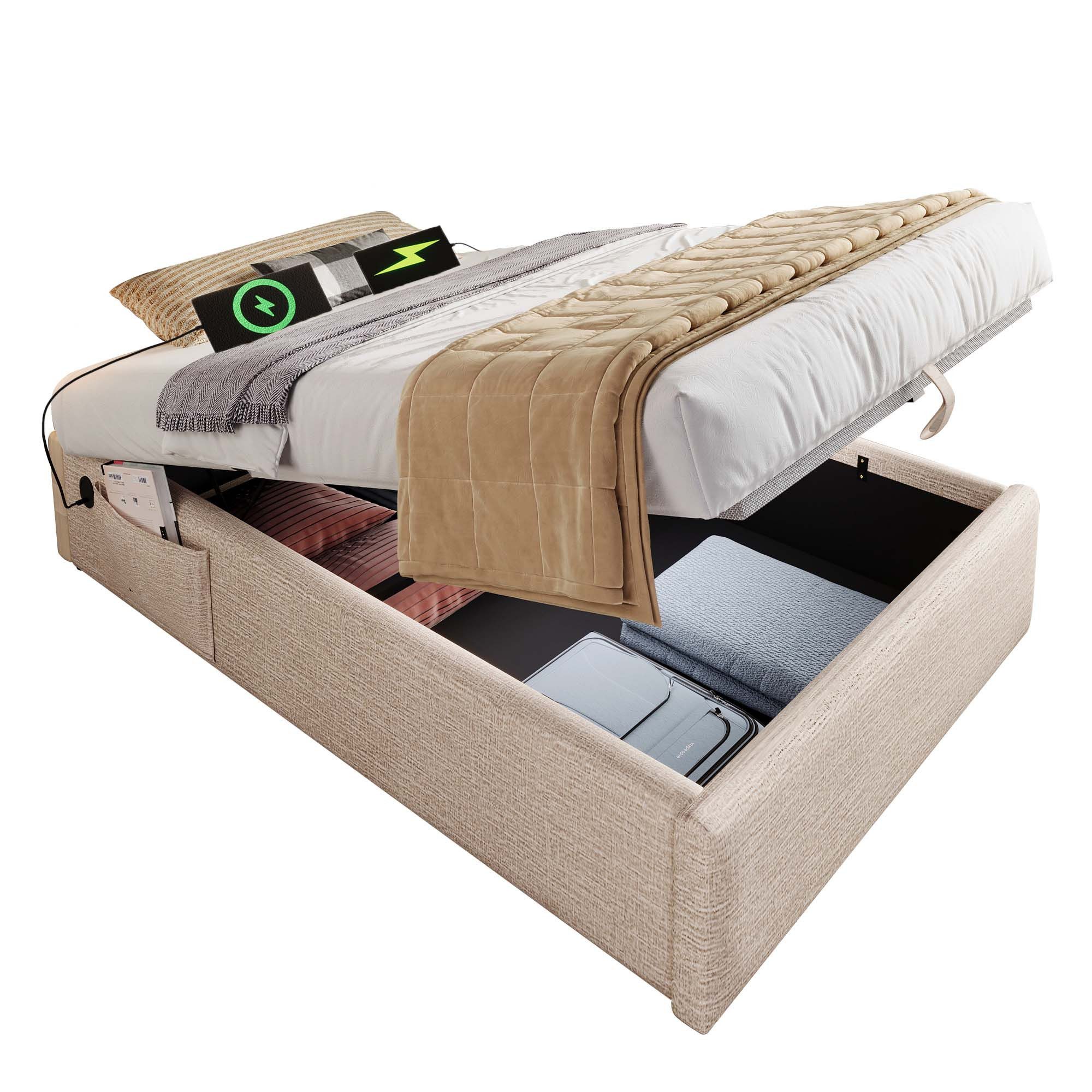 Odikalo Polsterbett Doppelbett Struraumbett USB Vollflächiger günstig online kaufen