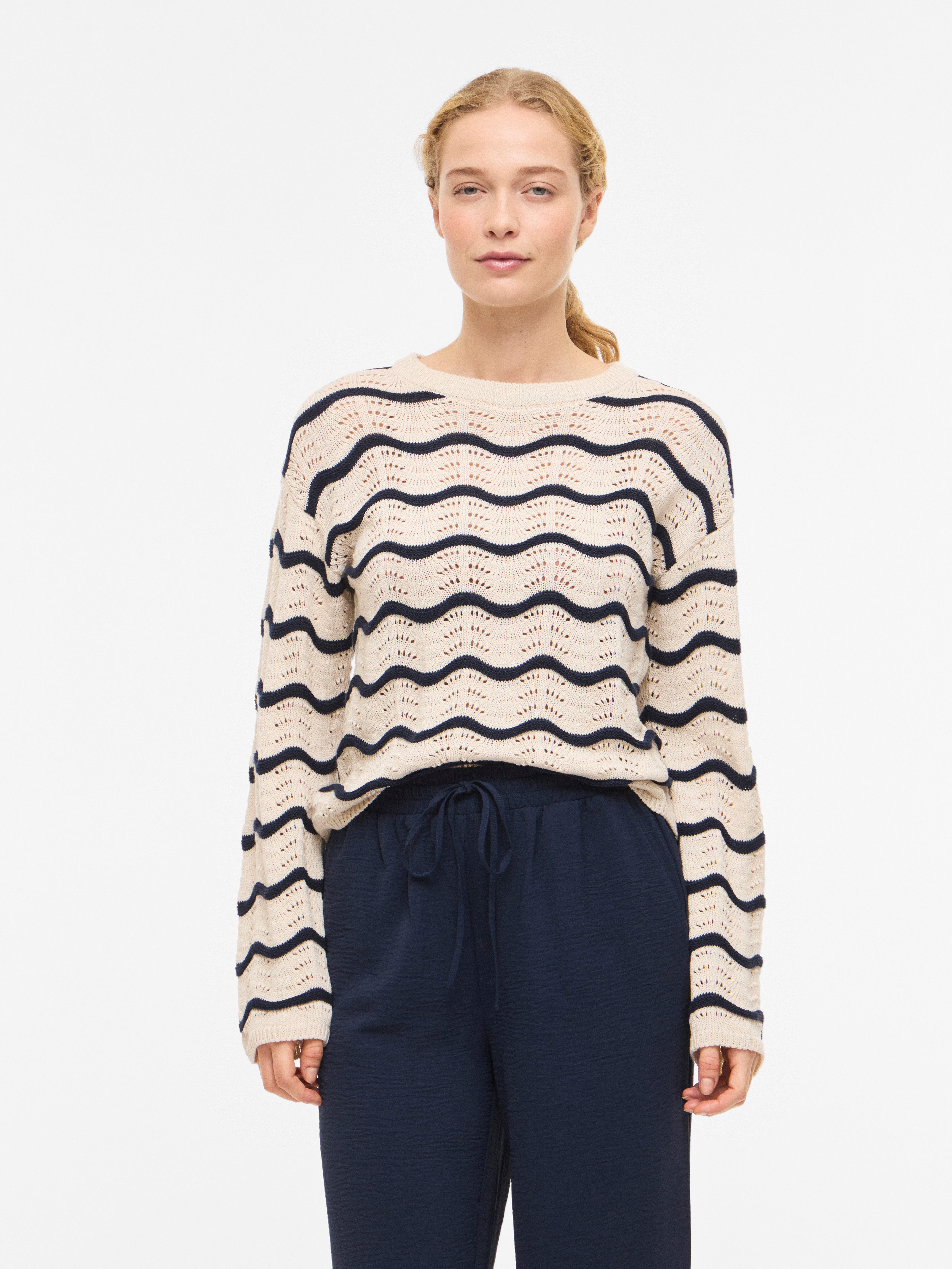 Vila Strickpullover VIWAVE O-NECK LS POINTELLE KNIT TOP-NOOS