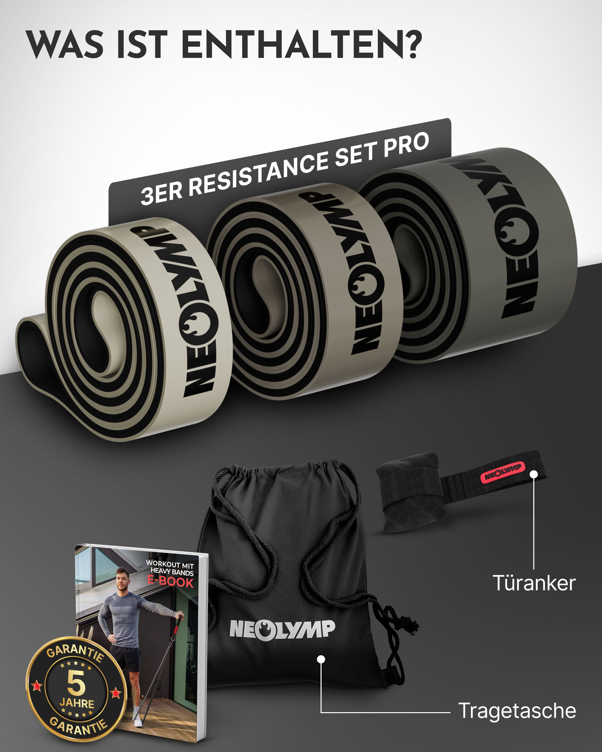 NEOLYMP Trainingsbänder Resistance Bands - Gym Zubehör für Ganzkörpertraining - Klimmzug Band, Kein Spannungsverlust,Hygienisch, Mehrschichtig, Naturlatex, Belastbar