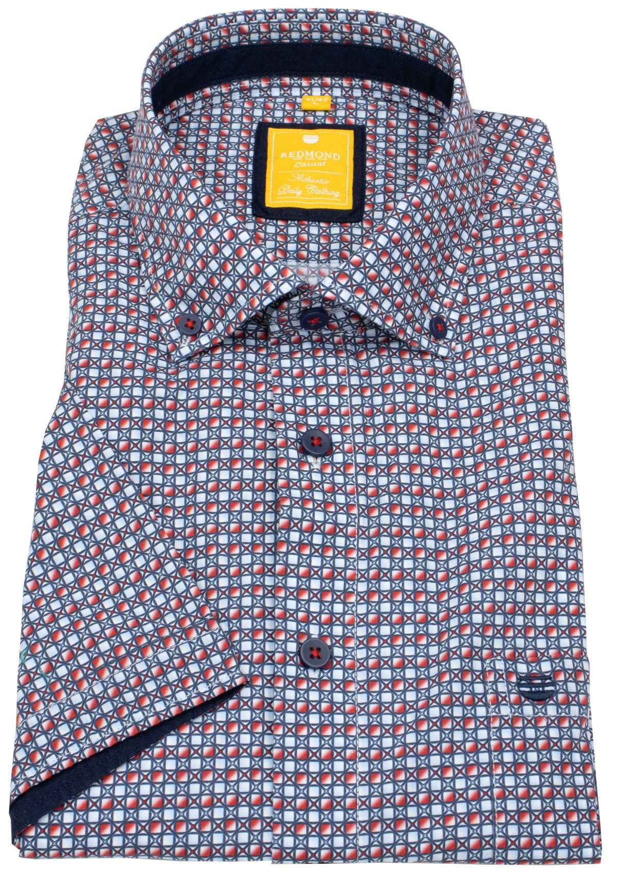 Redmond Kurzarmhemd leicht tailliert Button-Down-Kragen Kontrastknöpfe günstig online kaufen