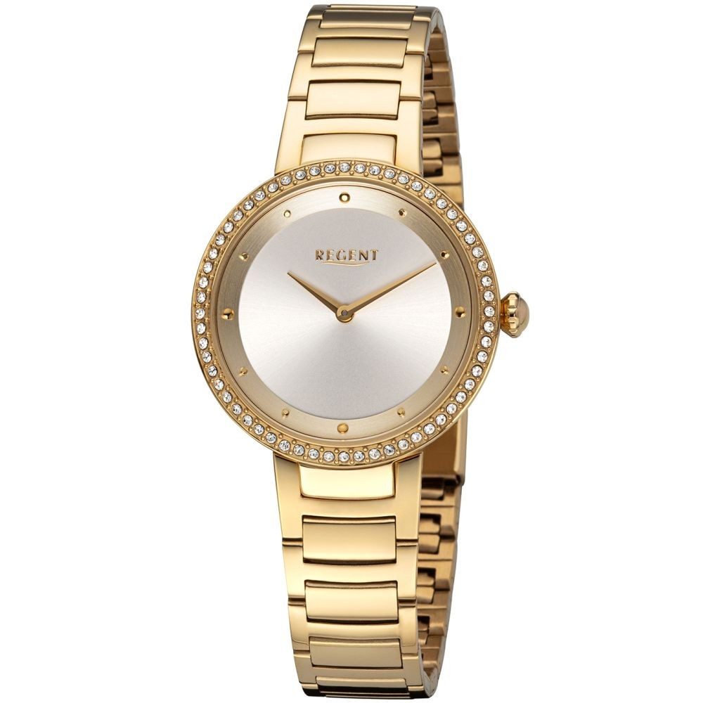 Regent Quarzuhr REGENT Damen Armbanduhr 03U91FB02-B goldfarbend D. 33 mm Edelstahlband
