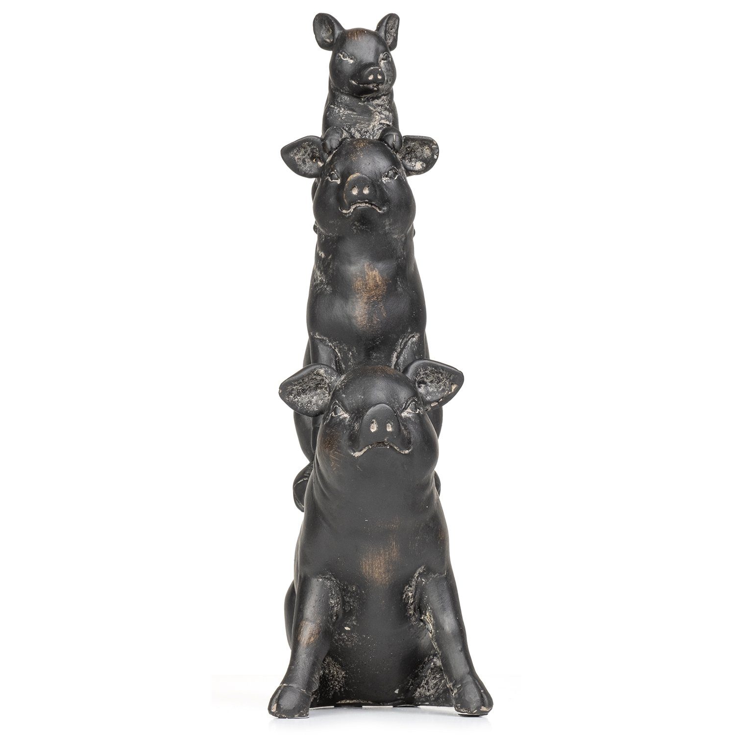 Schweinefamilie Dekofigur aufeinander Polyresin sitzt schwarz, Deko-Figur Dekofigur Moritz aus Dekoelement Dekoration Polyresin Figuren aus