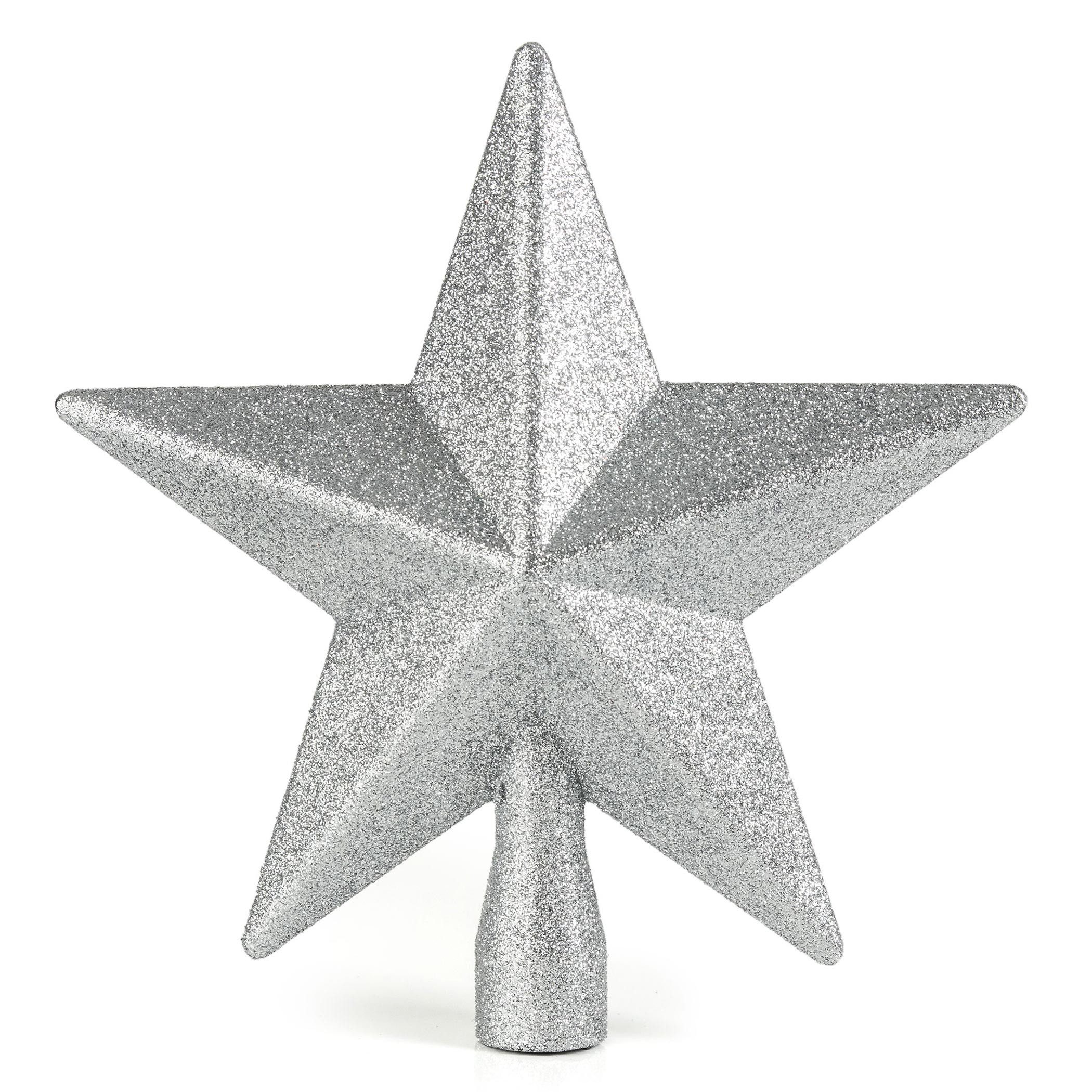 Spetebo Christbaumspitze Weihnachtsbaum Spitze 19 cm - Farbe: Silber (1-tlg), glitzer