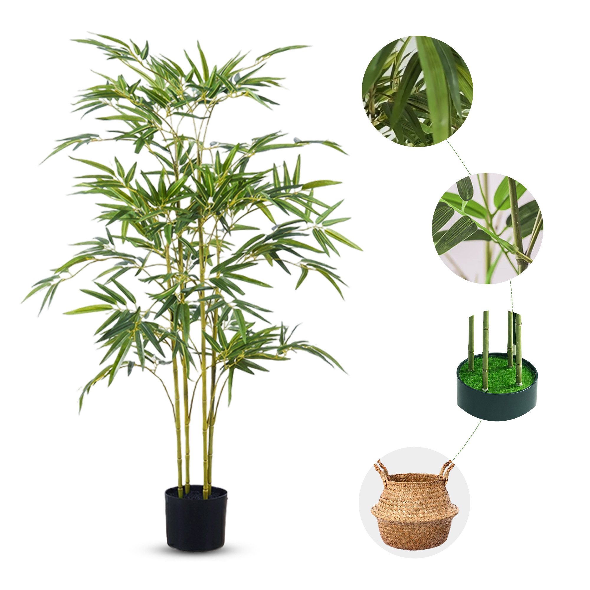 Kunstbaum Kunstpflanze groß Bambus Künstliche Pflanze, Höhe 120 cm/150 cm, SEHAUSEU, Höhe 120 cm, wie echt – Bild 3 von 5