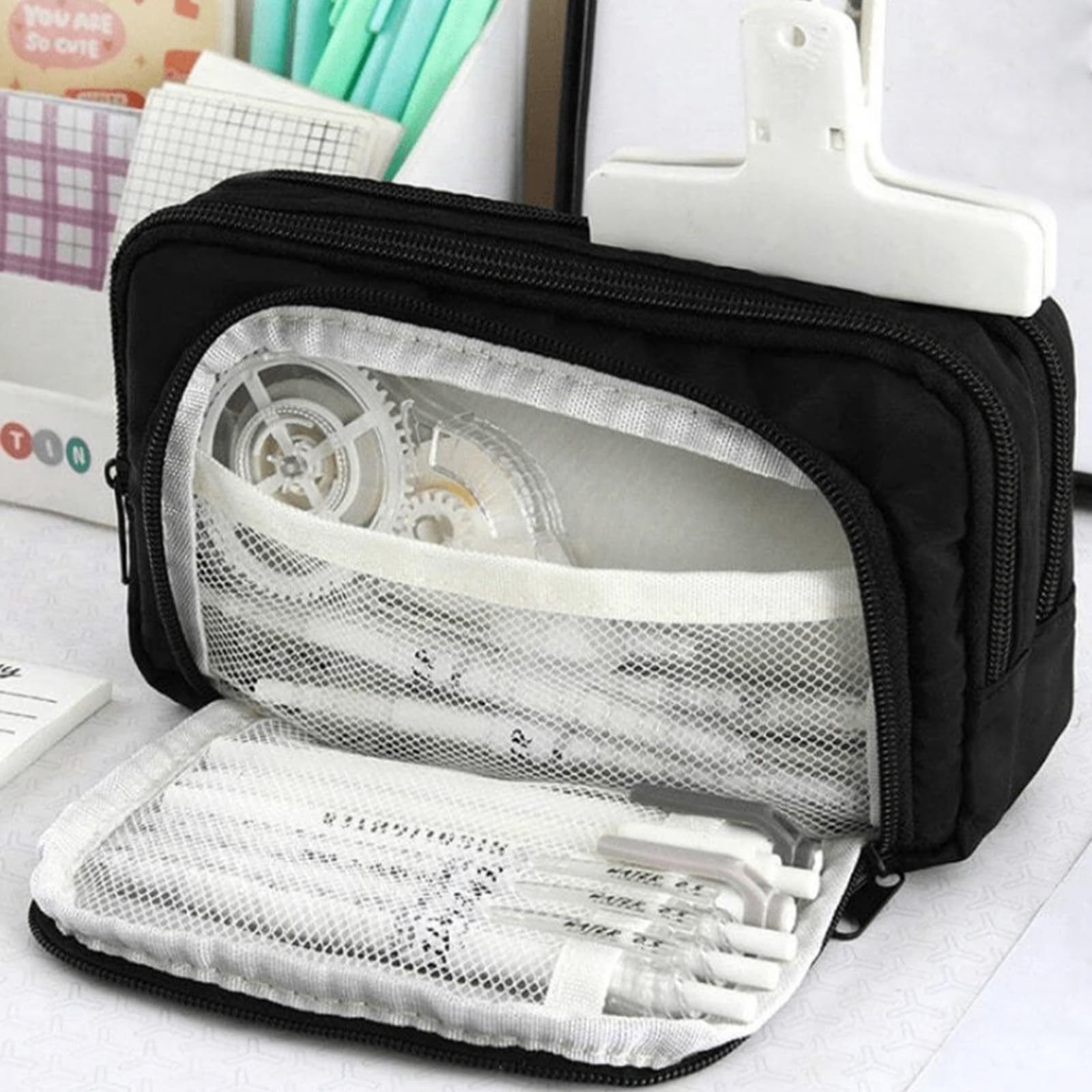 nsihing Federmäppchen Federmäppchen mit großer Kapazität, ästhetisches Mäppchen mit Fächern, Tragbare Federtasche für Schule, Uni und Büro – Bild 4 von 5