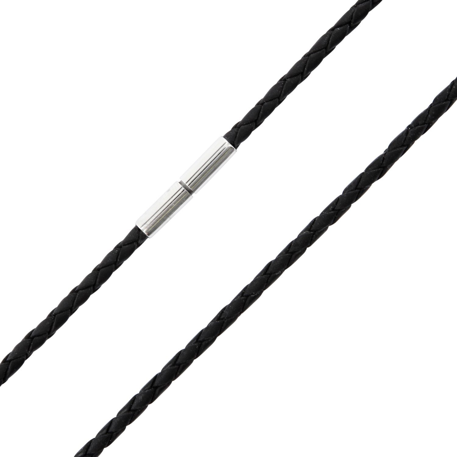 Auroris Lederband geflochten 3mm schwarz Echtleder Kette (mit Edelstahl Tunnel-Drehverschluss), Made in Germany