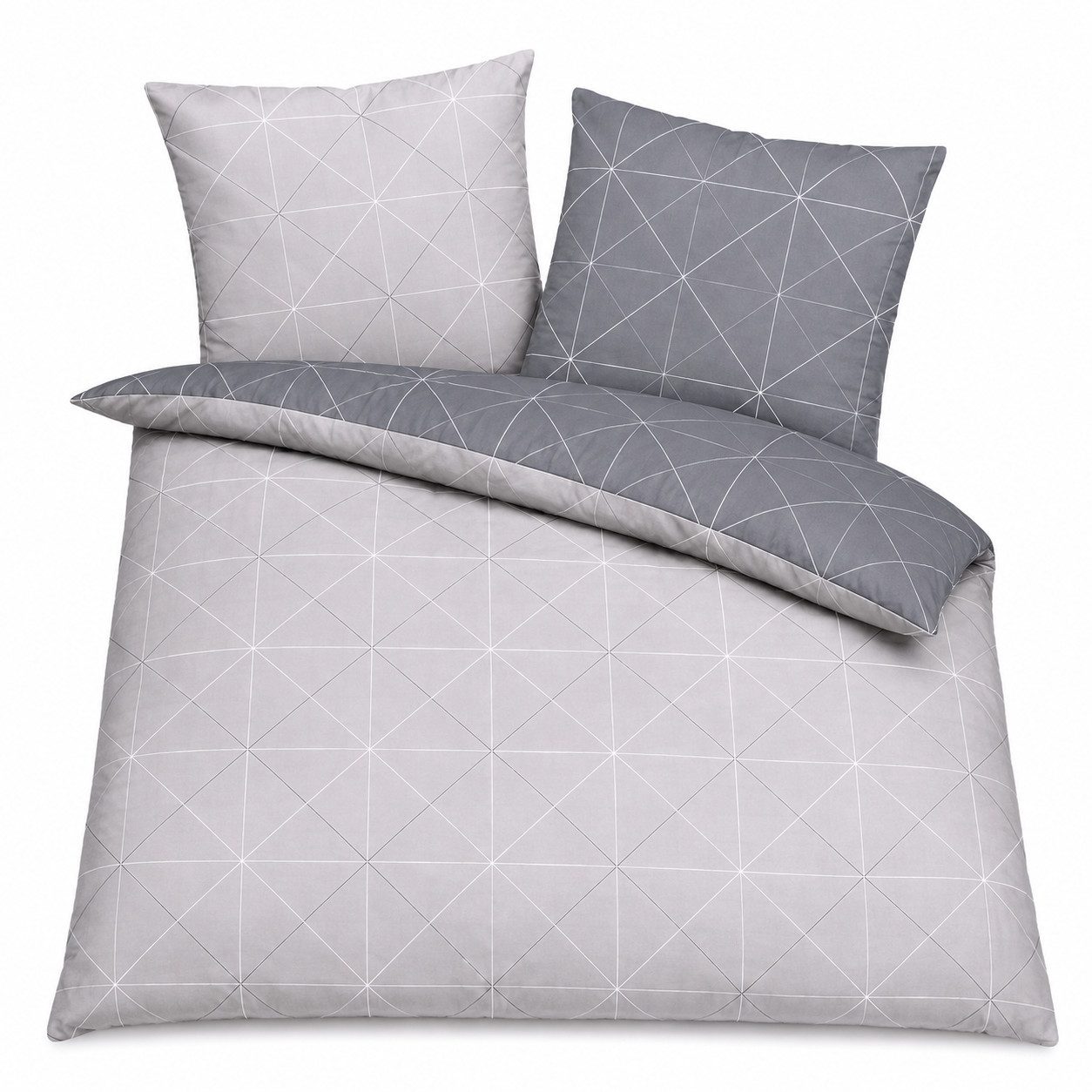 soma Bettwäsche Biber Garnitur 2tlg 135x200 cm Grau Silber inkl Kissen 80x80 Wende-Set, Biber, 2 teilig, 100 % Baumwolle, Reißverschluss, grafisches Linienmotiv, 60 °C waschen