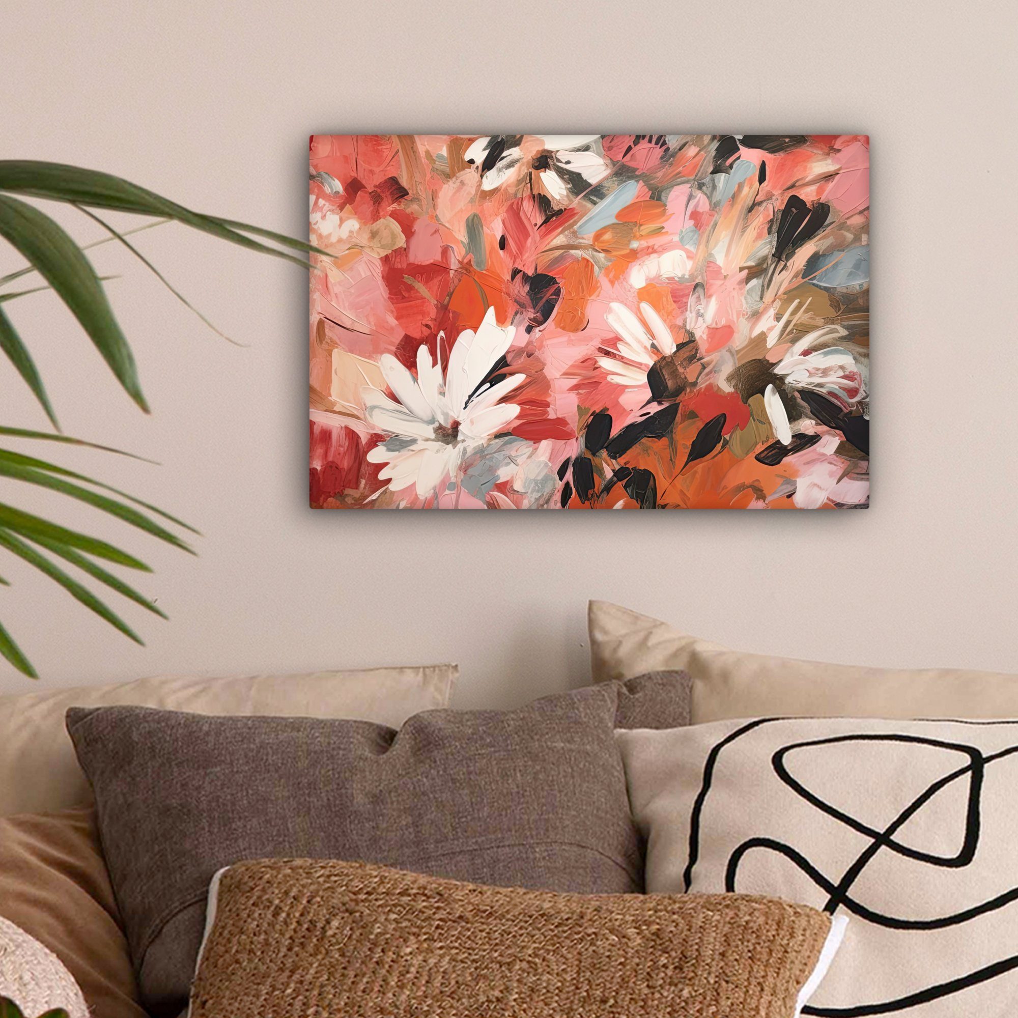Wanddeko, Kunst (1 30x20 - Aufhängefertig, Wandbild Abstrakt OneMillionCanvasses® - Leinwandbilder, St), Leinwandbild cm Malerei, - Blumen