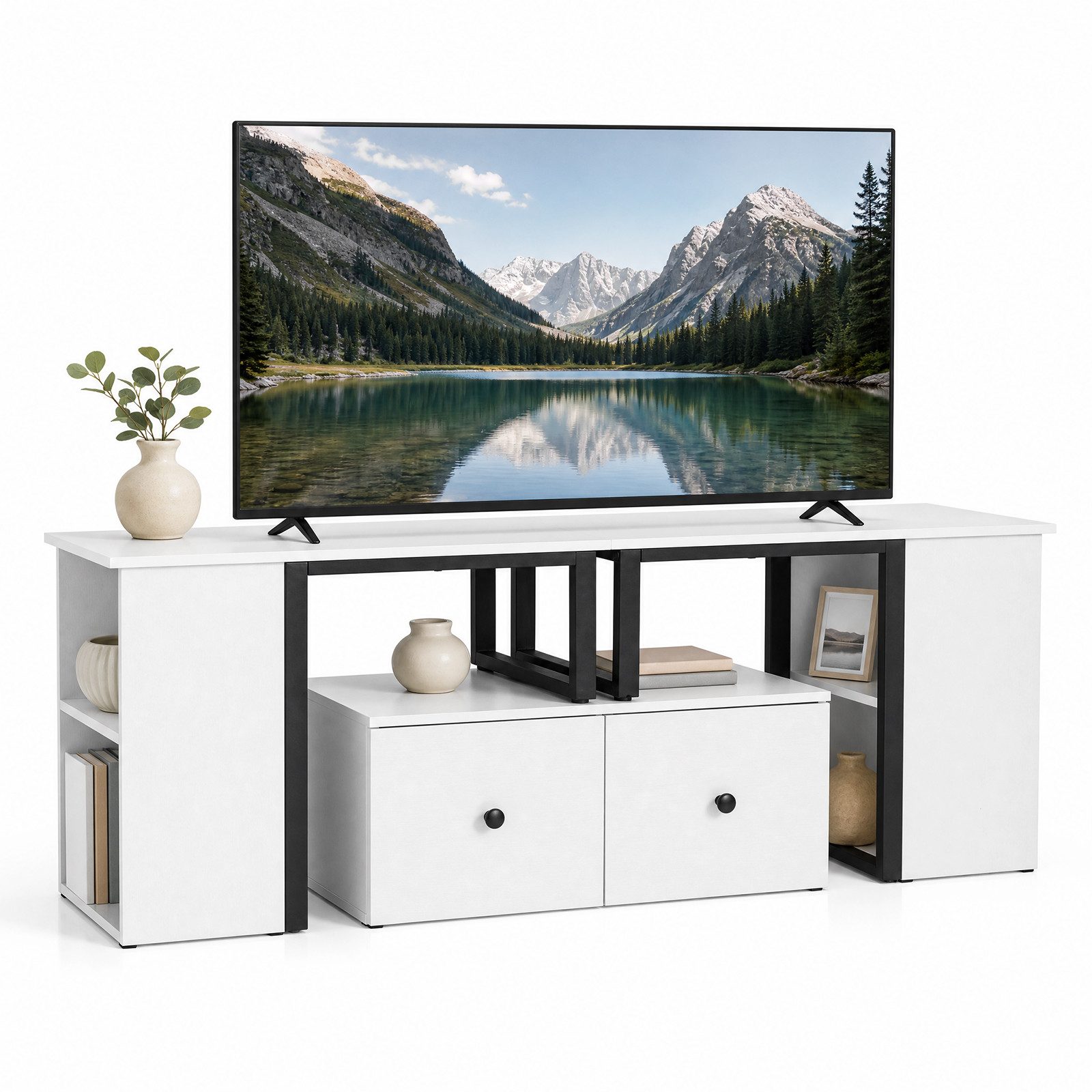 COSTWAY TV-Schrank wandelbar mit 2 Schubladen & 4 offenen Fächern Lowboard 140cm
