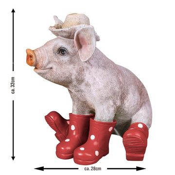 colourliving Tierfigur Deko Schwein Erich mit Hut und Stiefel in rot Schweine Figuren Garten, handbemalt, wetterfest, lebensecht wirkend