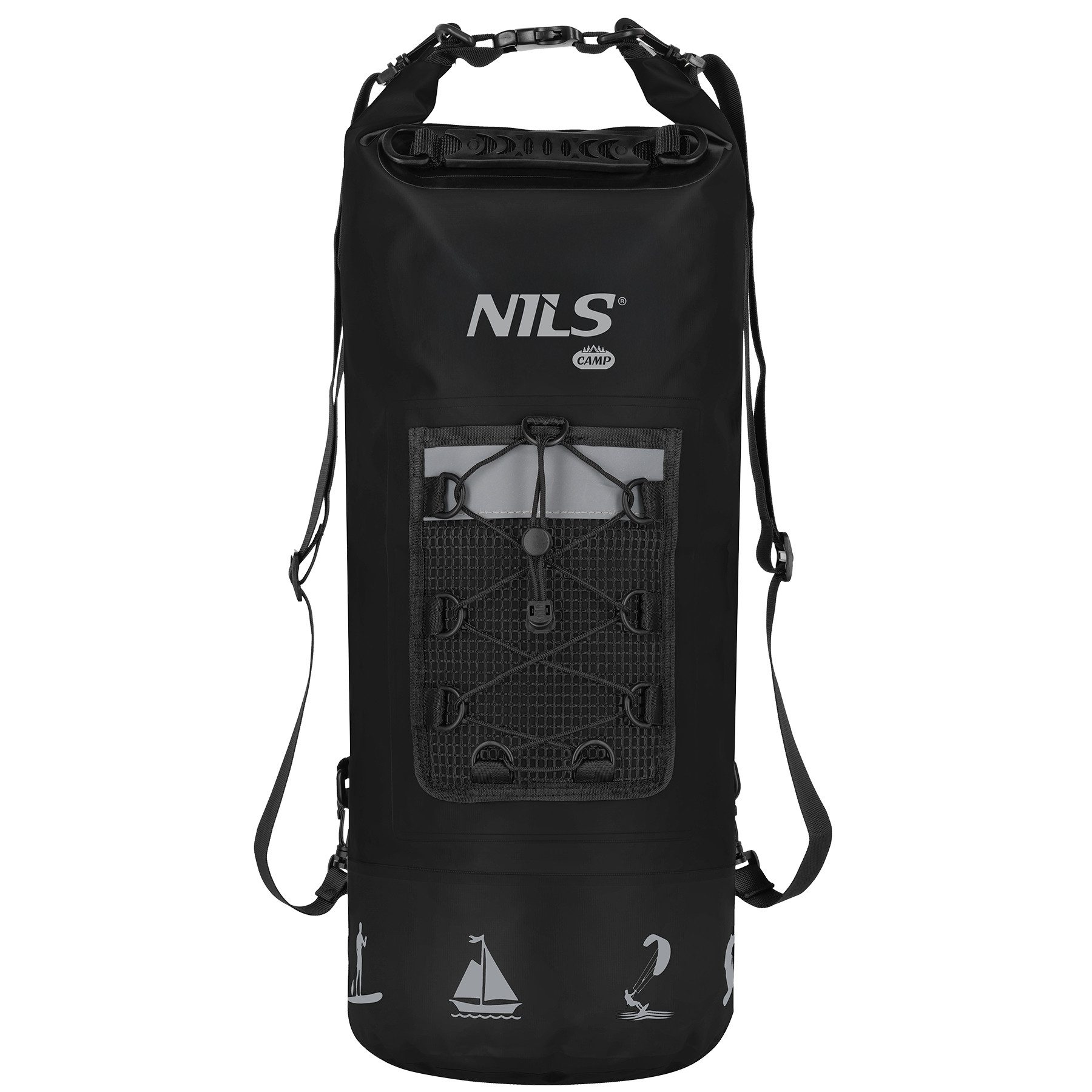 NILS CAMP Beuteltasche Wasserdichter Rucksack Outdoorbeutel 25L Schwarz Seesack, sicherer Schutz bei Kajakfahrten, Bergtouren, Kreuzfahrten uvm.